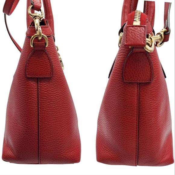 Gucci Interlocking GG Charm Pebbled Leather Satchel Bag Red 449659 - Picture 6 of 16